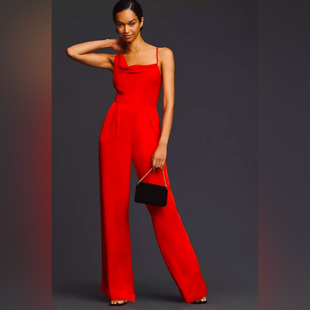 Anthropologie Cowl-Neck Jumpsuit in Red, size 0